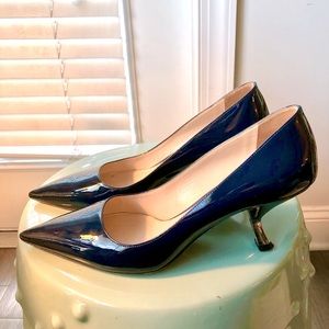 Prada blue patent leather unique kitten heels size 8